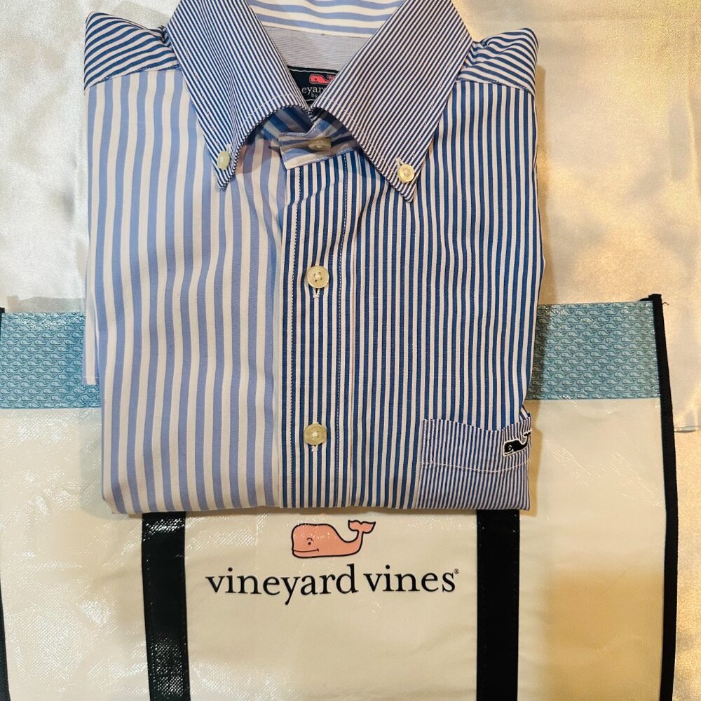 Vineyard Vines Men’s Tucker Shirt Blue & White Stripe, Size M